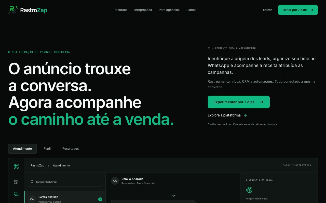 Página inicial de RastroZap
